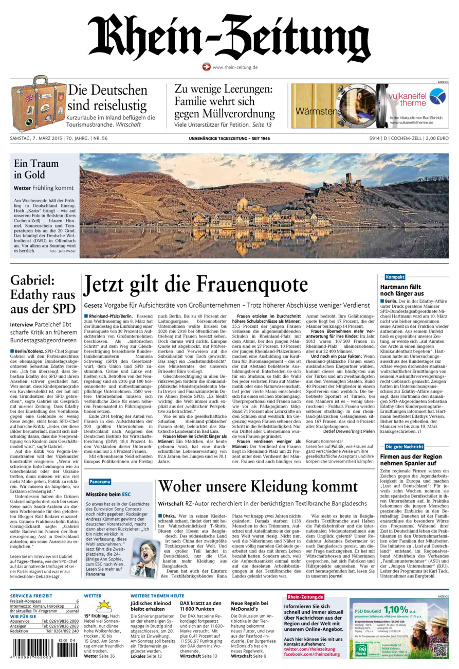 Rhein-Zeitung Kreis Cochem-Zell vom Samstag, 07.03.2015