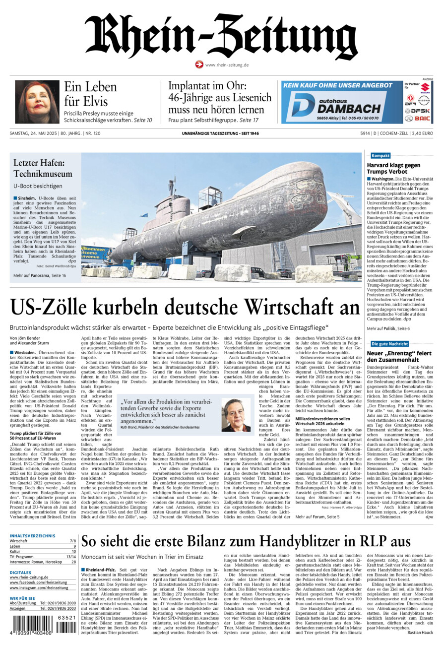 Rhein-Zeitung Kreis Cochem-Zell vom Samstag, 24.05.2025