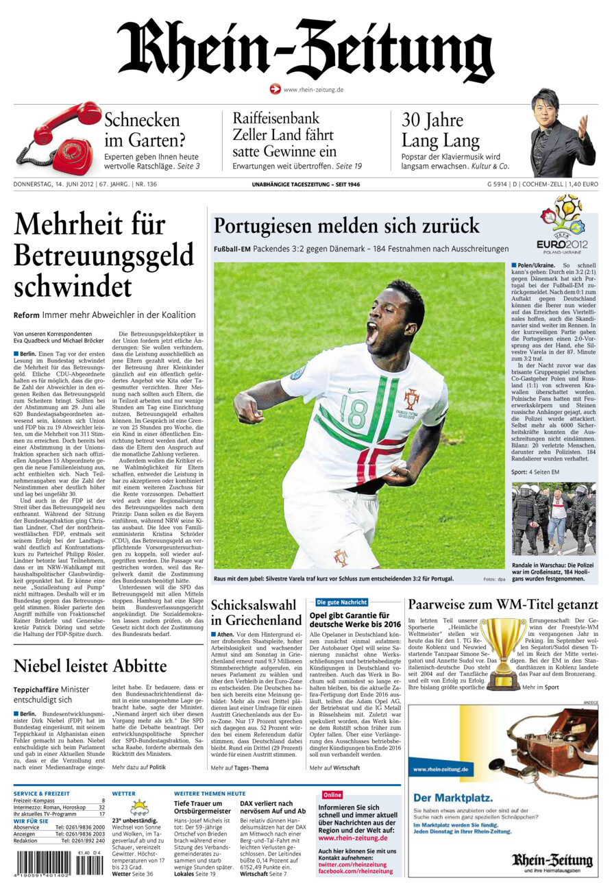 Rhein-Zeitung Kreis Cochem-Zell vom Donnerstag, 14.06.2012