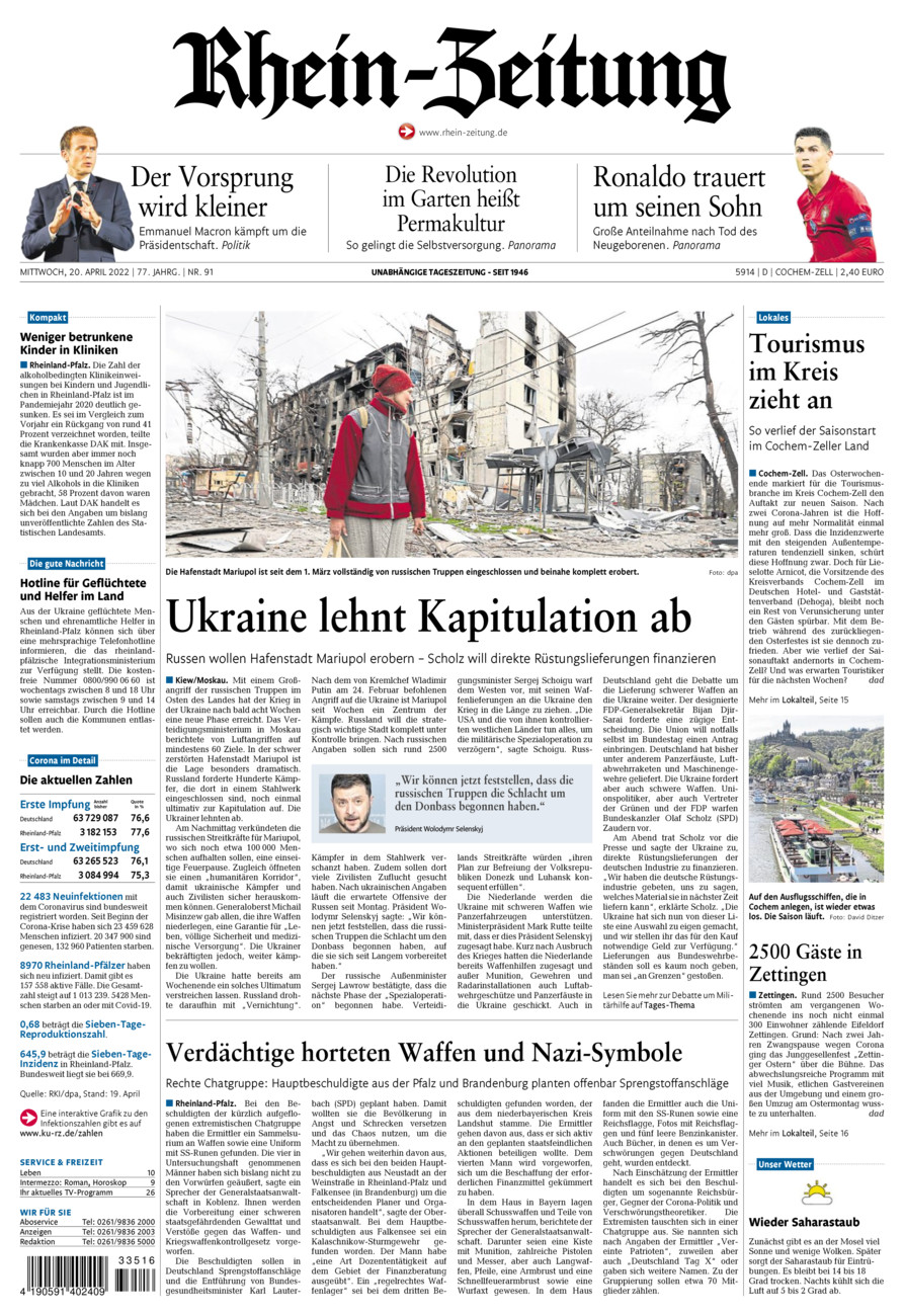 Rhein-Zeitung Kreis Cochem-Zell vom Mittwoch, 20.04.2022