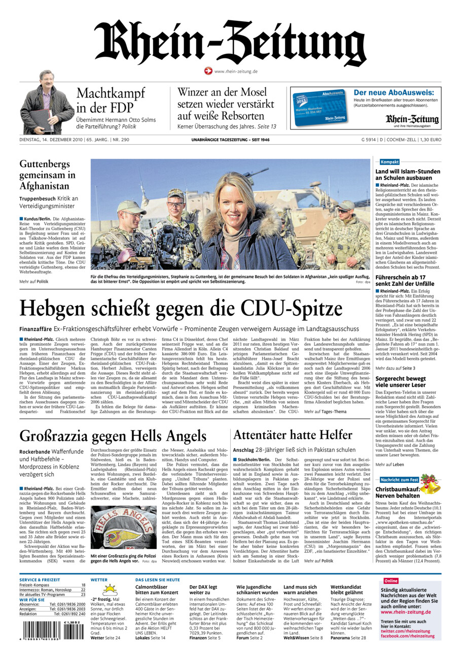 Rhein-Zeitung Kreis Cochem-Zell vom Dienstag, 14.12.2010