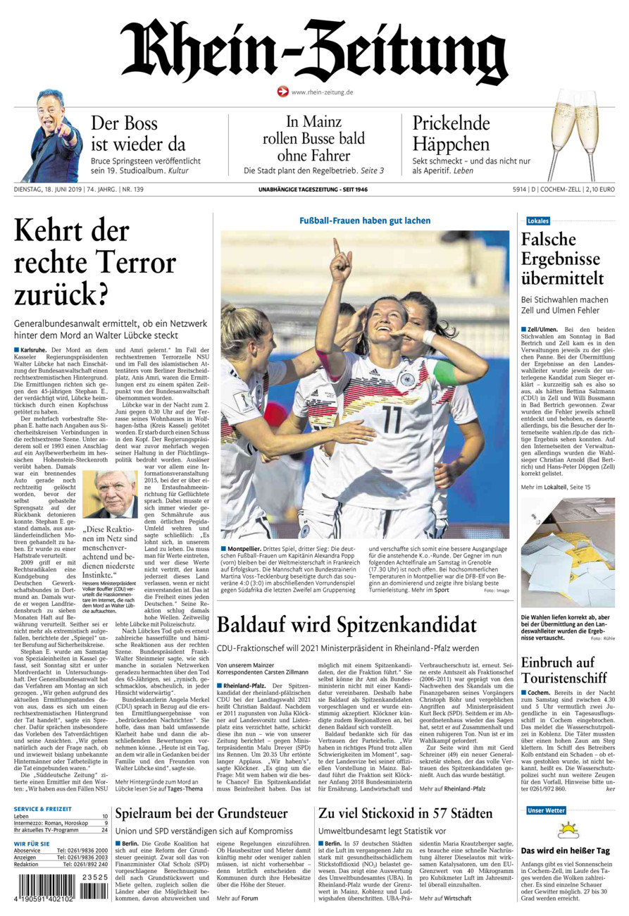 Rhein-Zeitung Kreis Cochem-Zell vom Dienstag, 18.06.2019