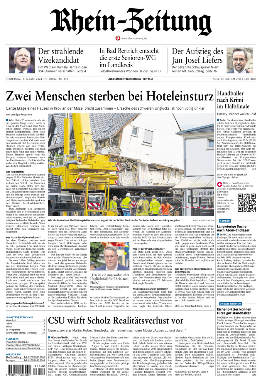 Rhein-Zeitung Kreis Cochem-Zell vom Donnerstag, 08.08.2024