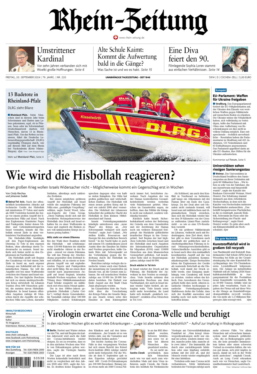 Rhein-Zeitung Kreis Cochem-Zell vom Freitag, 20.09.2024