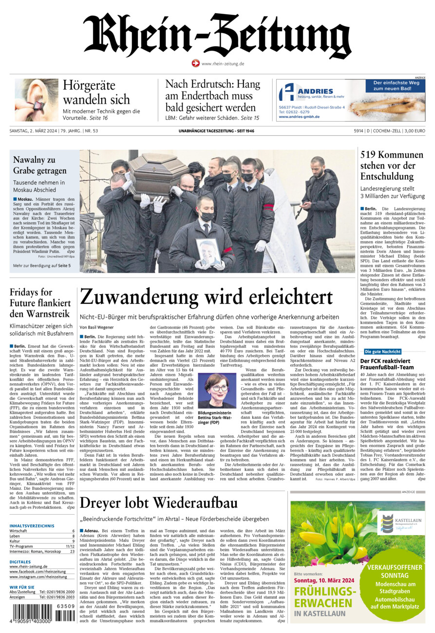 Rhein-Zeitung Kreis Cochem-Zell vom Samstag, 02.03.2024
