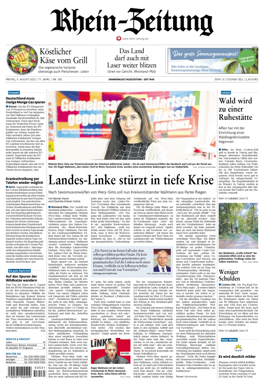 Rhein-Zeitung Kreis Cochem-Zell vom Freitag, 05.08.2022
