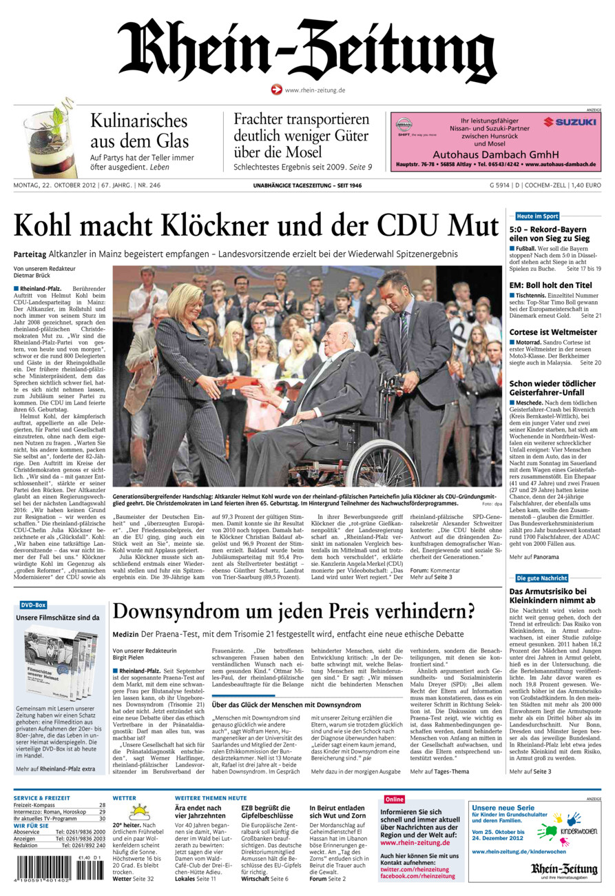 Rhein-Zeitung Kreis Cochem-Zell vom Montag, 22.10.2012