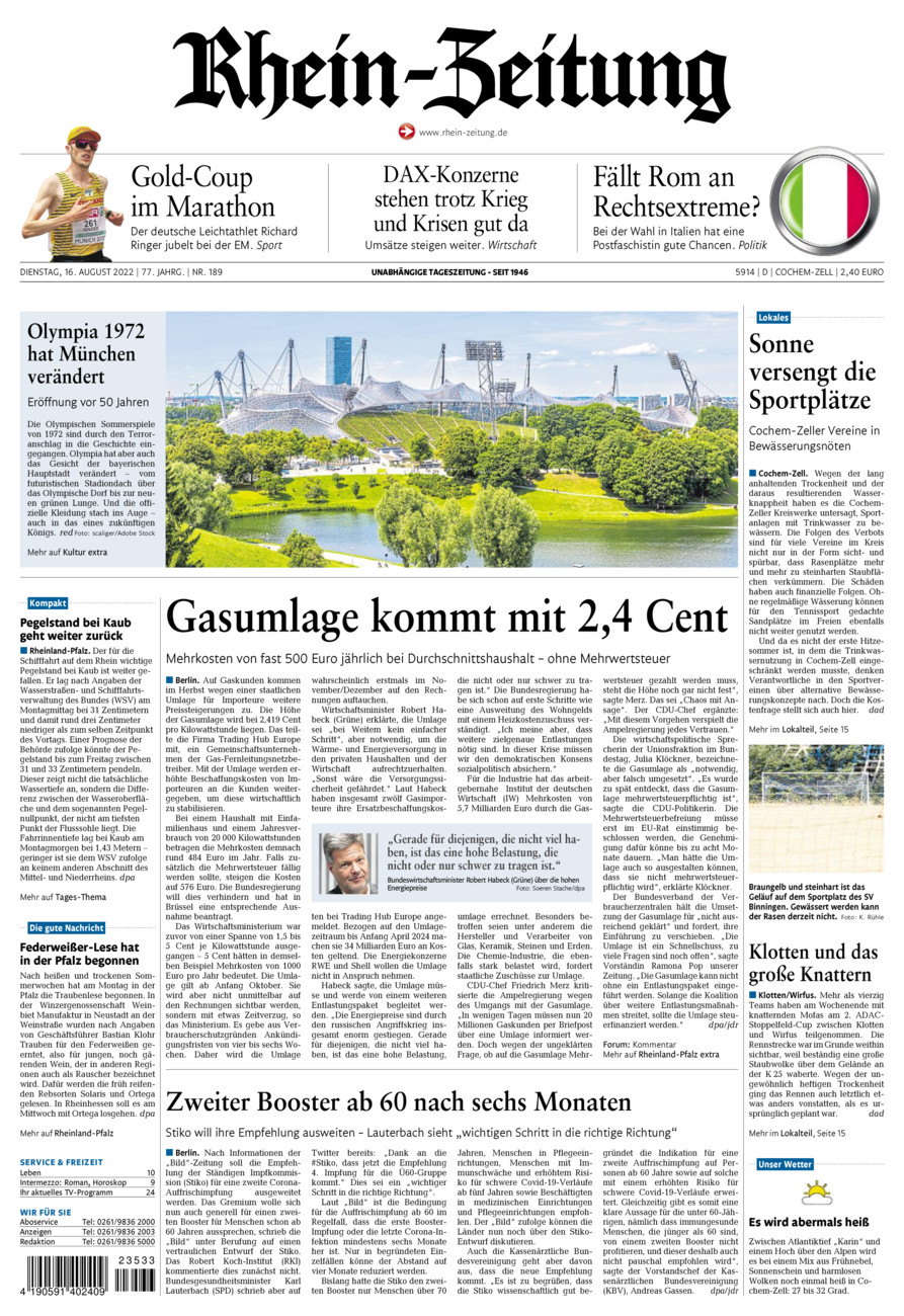 Rhein-Zeitung Kreis Cochem-Zell vom Dienstag, 16.08.2022