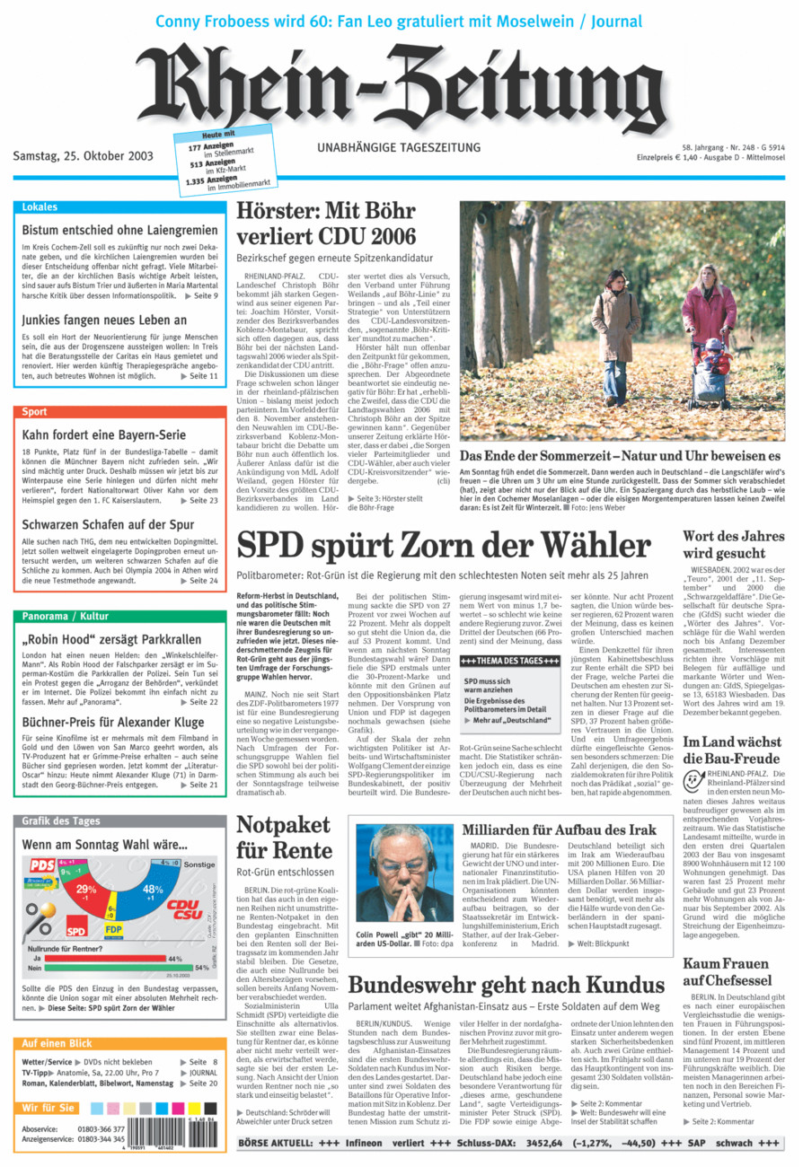 Rhein-Zeitung Kreis Cochem-Zell vom Samstag, 25.10.2003