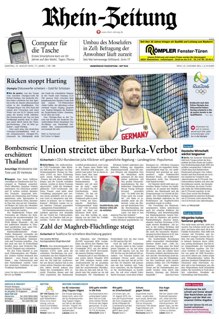 Rhein-Zeitung Kreis Cochem-Zell vom Samstag, 13.08.2016