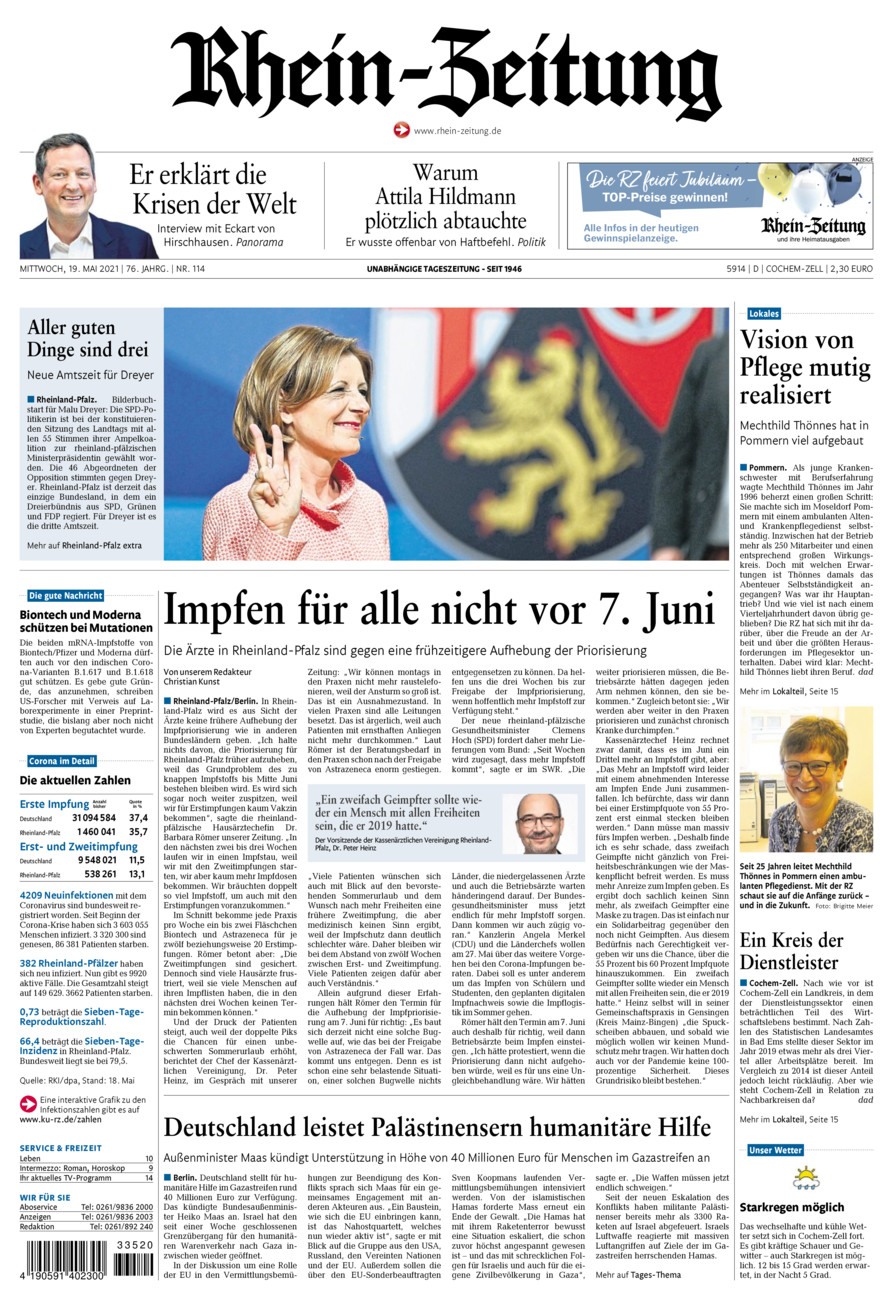 Rhein-Zeitung Kreis Cochem-Zell vom Mittwoch, 19.05.2021