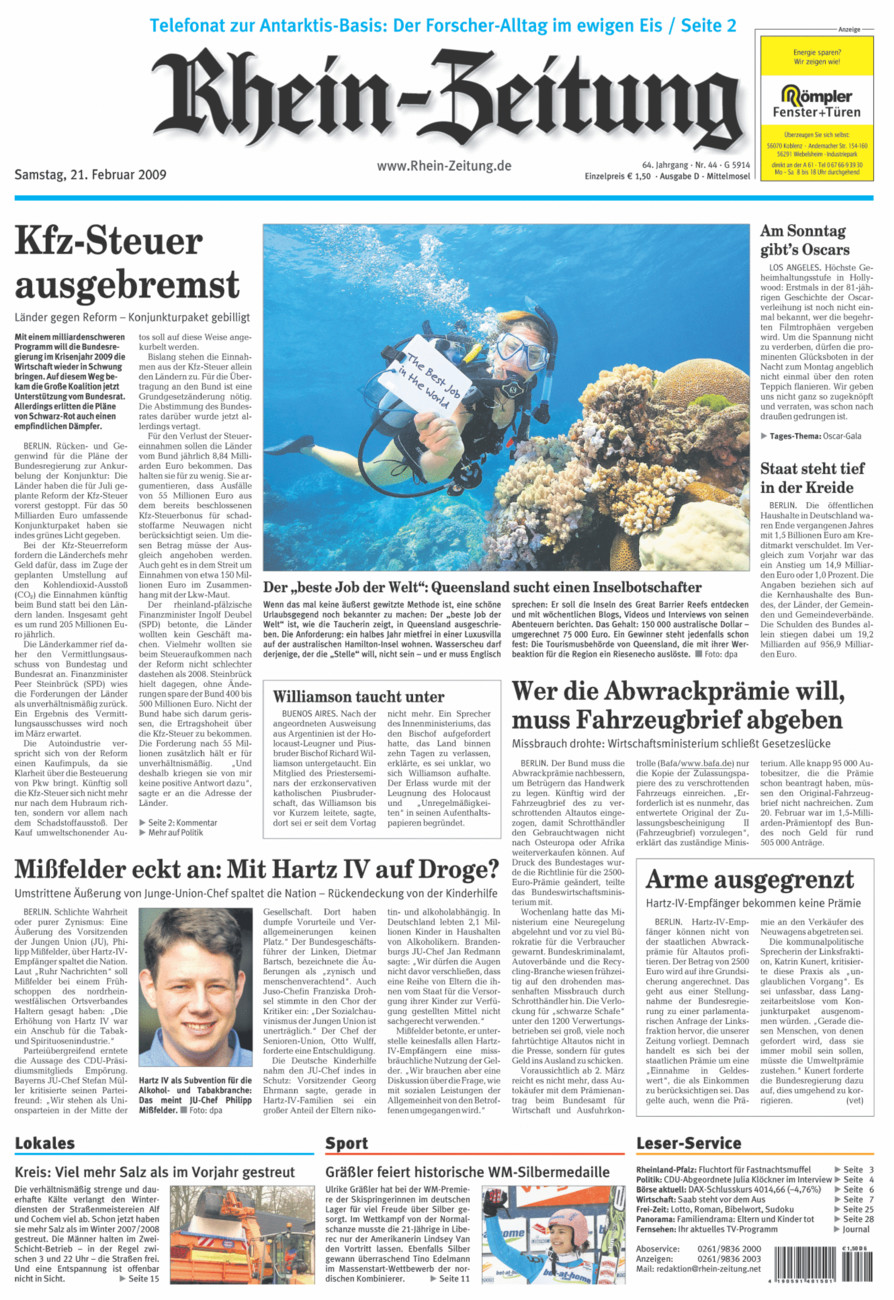 Rhein-Zeitung Kreis Cochem-Zell vom Samstag, 21.02.2009
