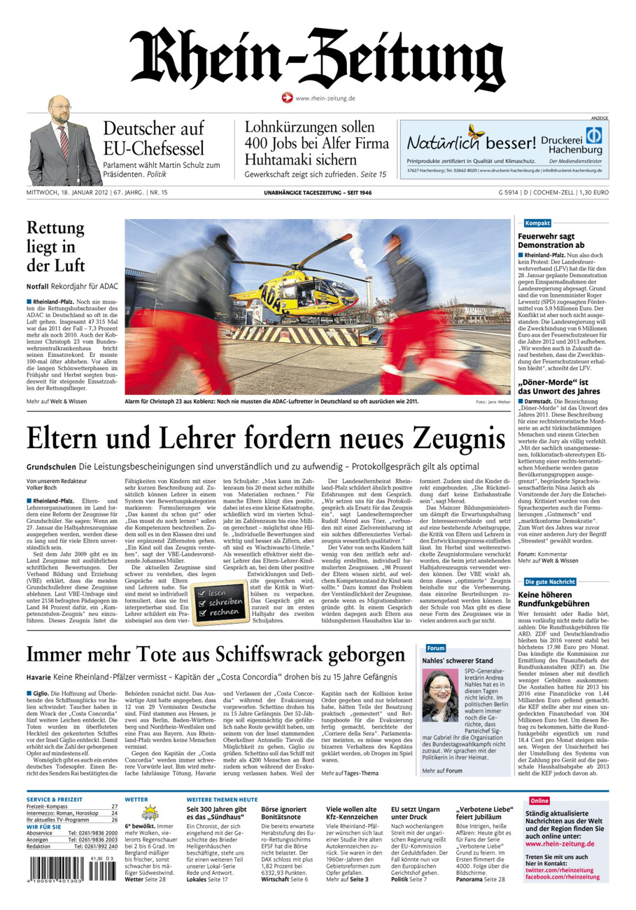 Rhein-Zeitung Kreis Cochem-Zell vom Mittwoch, 18.01.2012