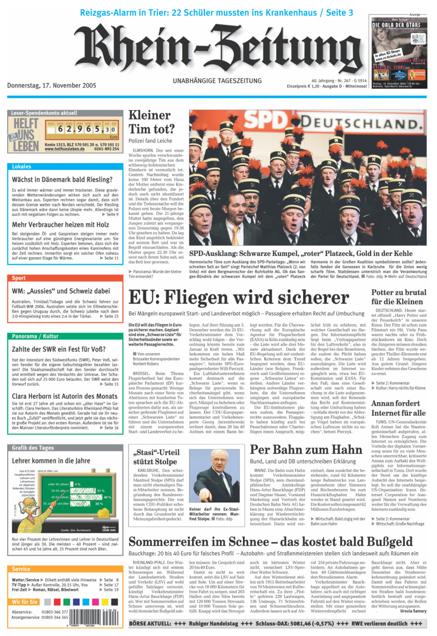 Rhein-Zeitung Kreis Cochem-Zell vom Donnerstag, 17.11.2005