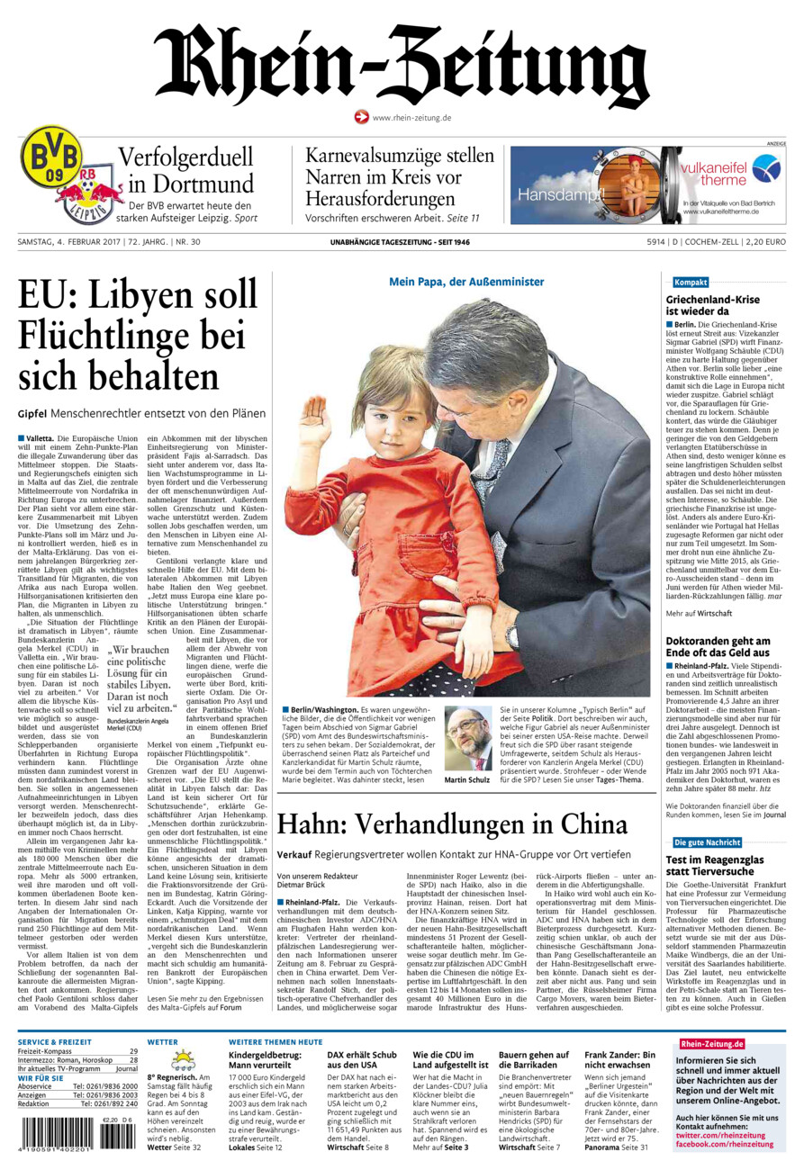 Rhein-Zeitung Kreis Cochem-Zell vom Samstag, 04.02.2017