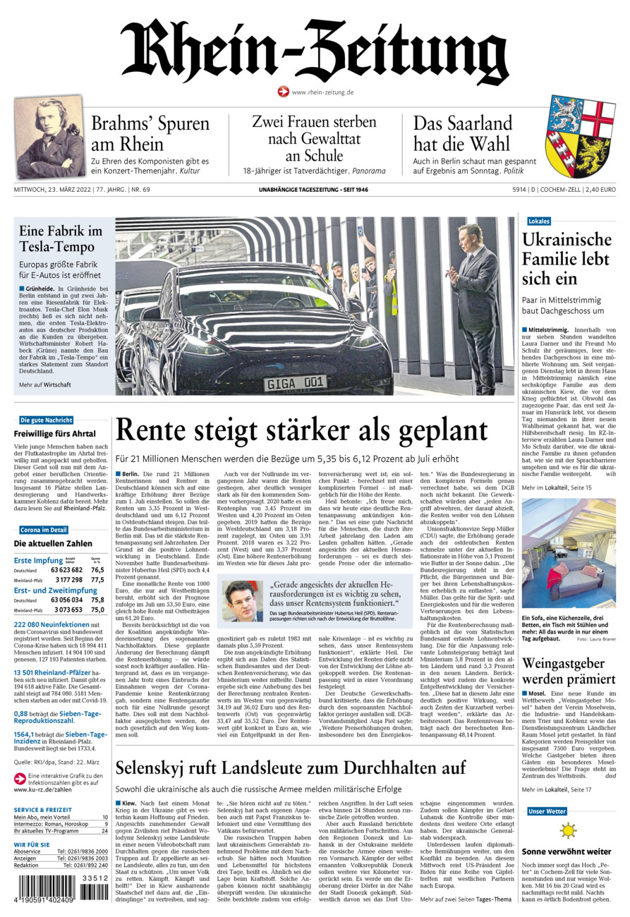 Rhein-Zeitung Kreis Cochem-Zell vom Mittwoch, 23.03.2022