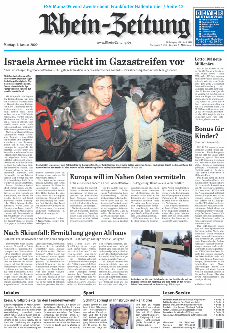 Rhein-Zeitung Kreis Cochem-Zell vom Montag, 05.01.2009
