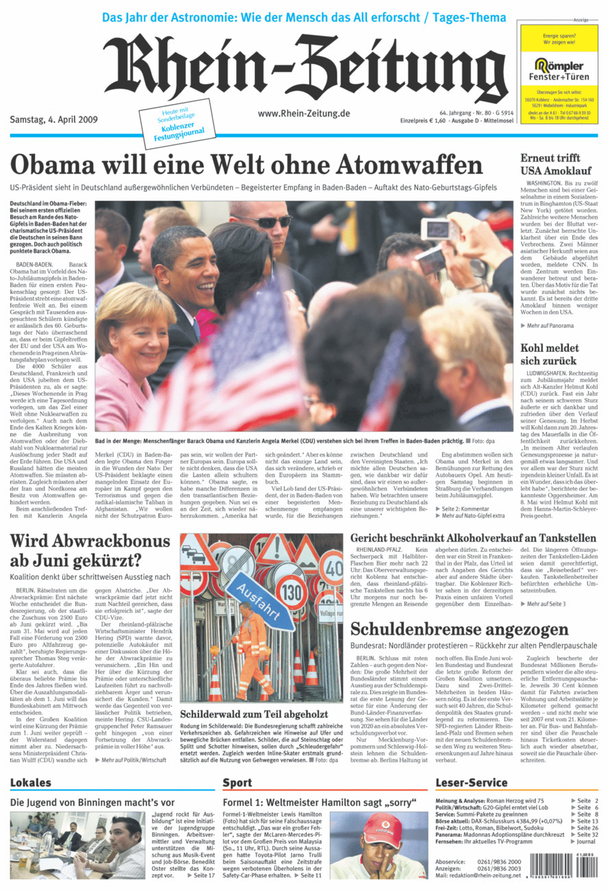 Rhein-Zeitung Kreis Cochem-Zell vom Samstag, 04.04.2009