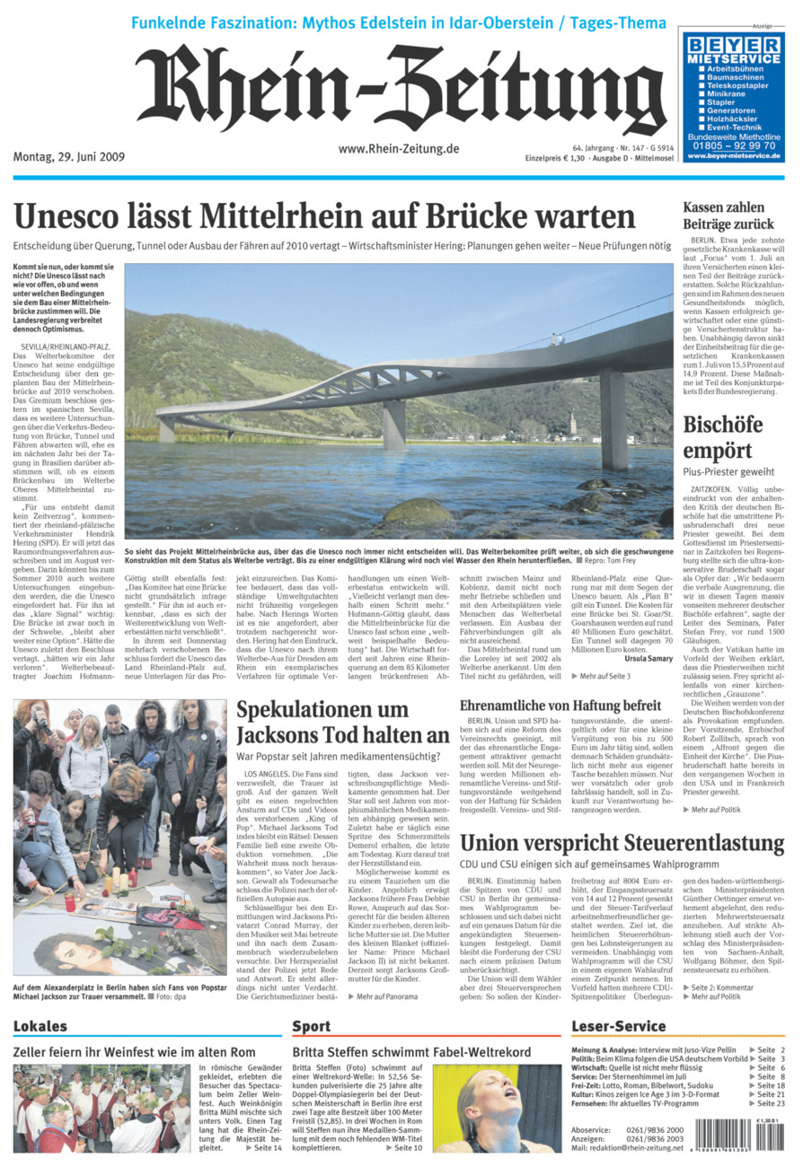 Rhein-Zeitung Kreis Cochem-Zell vom Montag, 29.06.2009