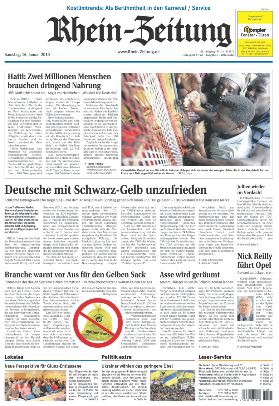 Rhein-Zeitung Kreis Cochem-Zell vom Samstag, 16.01.2010