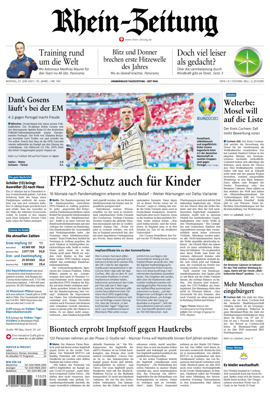 Rhein-Zeitung Kreis Cochem-Zell vom Montag, 21.06.2021