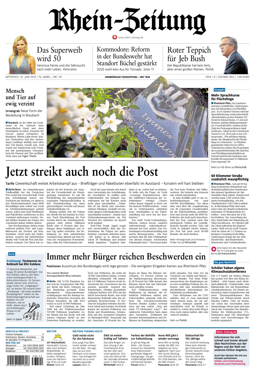 Rhein-Zeitung Kreis Cochem-Zell vom Mittwoch, 10.06.2015