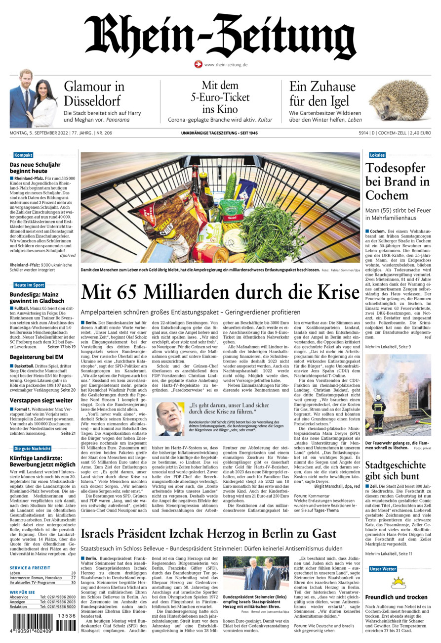 Rhein-Zeitung Kreis Cochem-Zell vom Montag, 05.09.2022