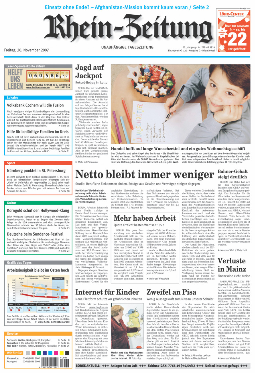 Rhein-Zeitung Kreis Cochem-Zell vom Freitag, 30.11.2007