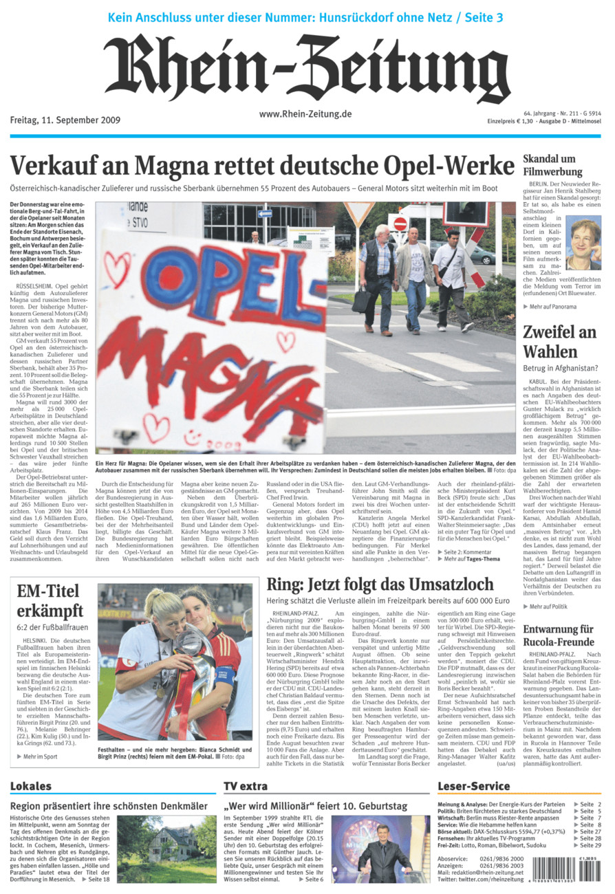 Rhein-Zeitung Kreis Cochem-Zell vom Freitag, 11.09.2009