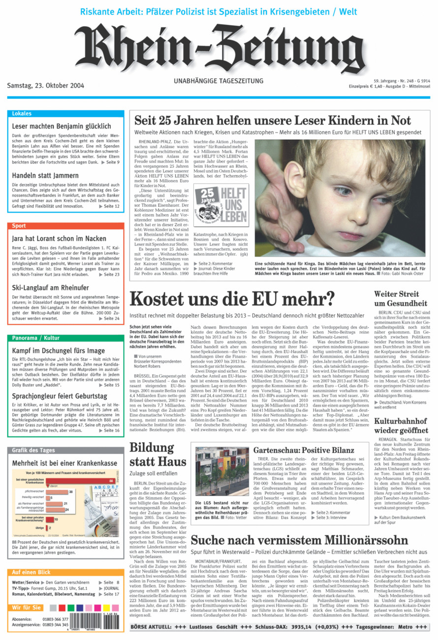 Rhein-Zeitung Kreis Cochem-Zell vom Samstag, 23.10.2004