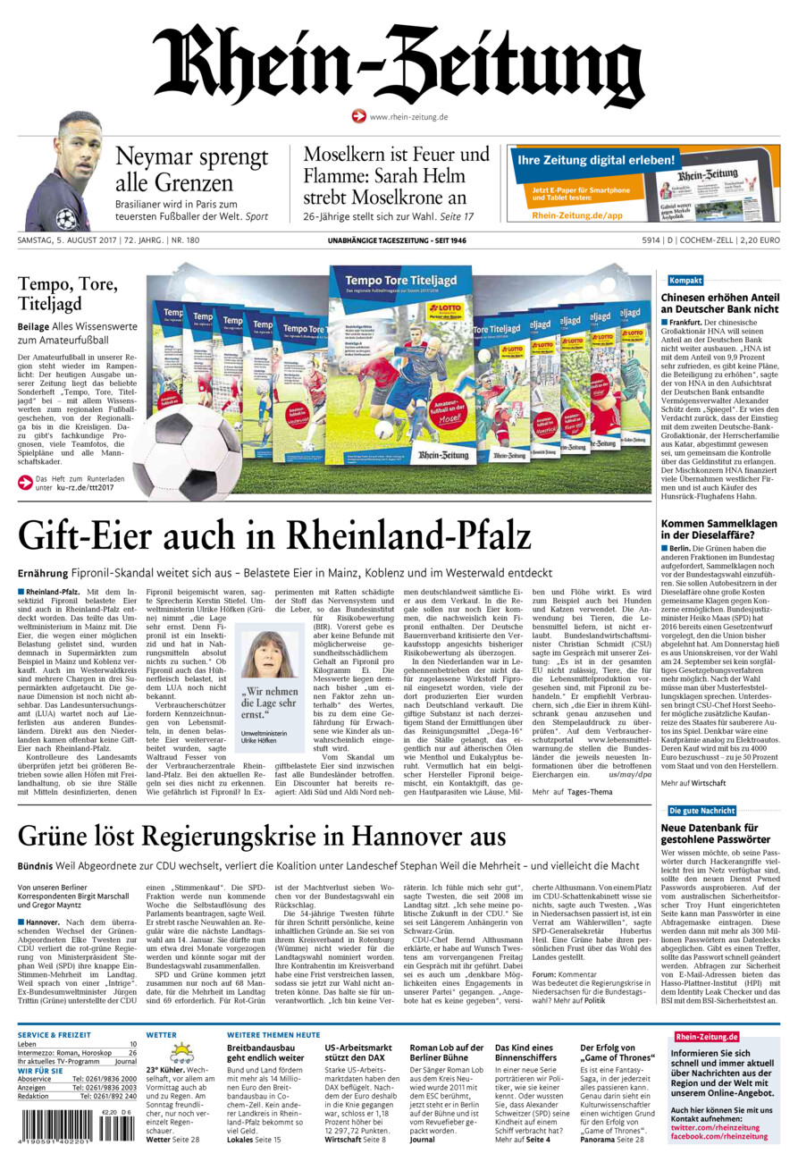 Rhein-Zeitung Kreis Cochem-Zell vom Samstag, 05.08.2017