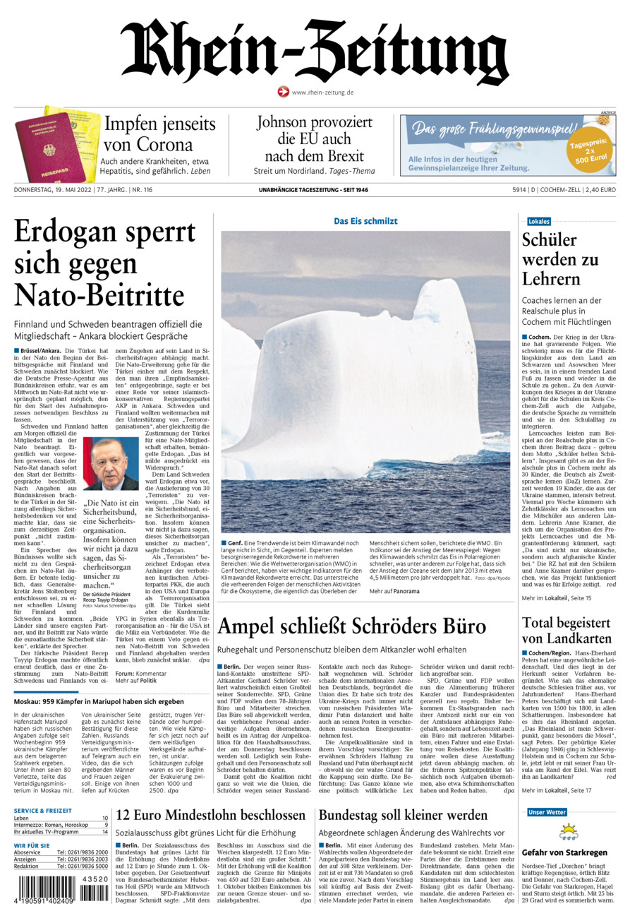 Rhein-Zeitung Kreis Cochem-Zell vom Donnerstag, 19.05.2022
