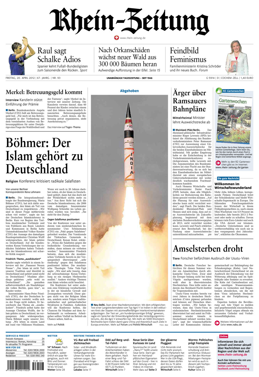Rhein-Zeitung Kreis Cochem-Zell vom Freitag, 20.04.2012