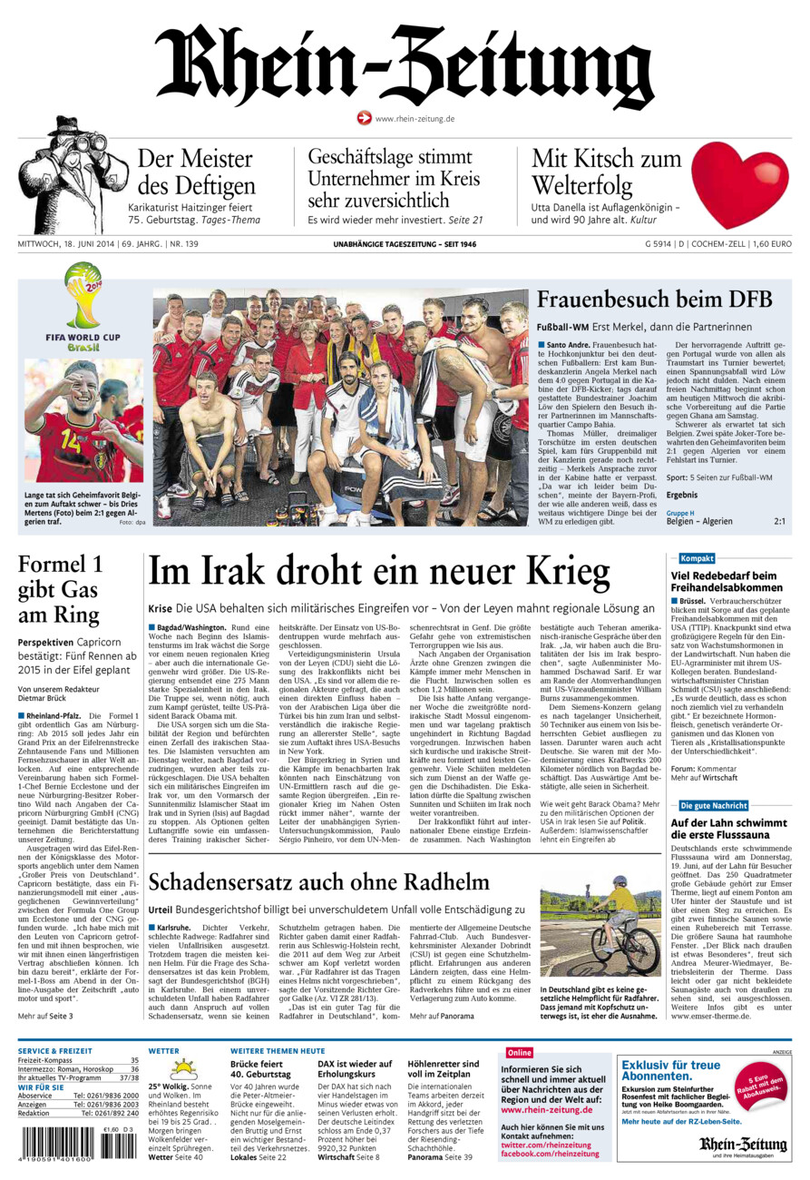 Rhein-Zeitung Kreis Cochem-Zell vom Mittwoch, 18.06.2014