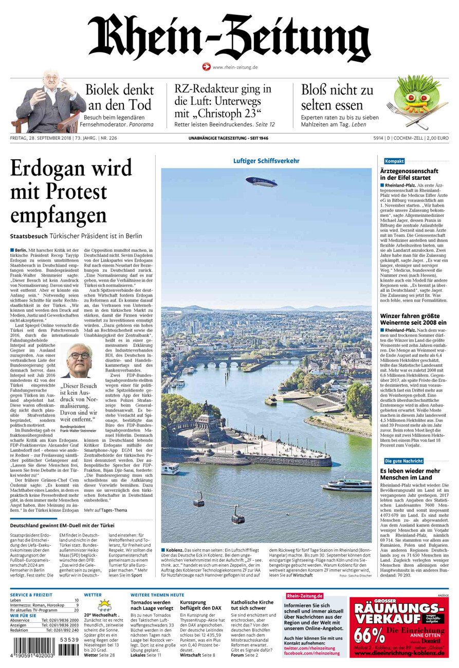 Rhein-Zeitung Kreis Cochem-Zell vom Freitag, 28.09.2018