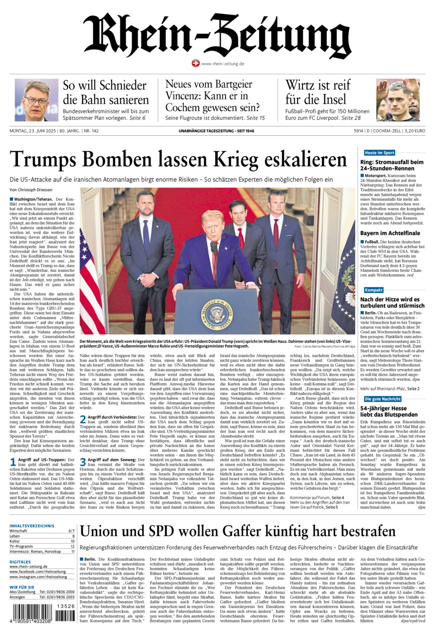 Rhein-Zeitung Kreis Cochem-Zell vom Montag, 23.06.2025