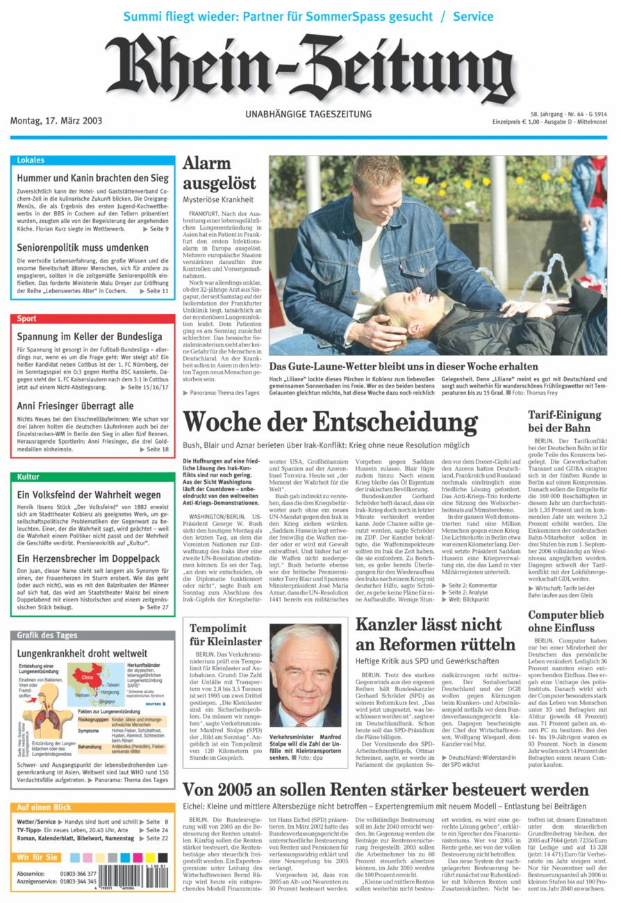 Rhein-Zeitung Kreis Cochem-Zell vom Montag, 17.03.2003