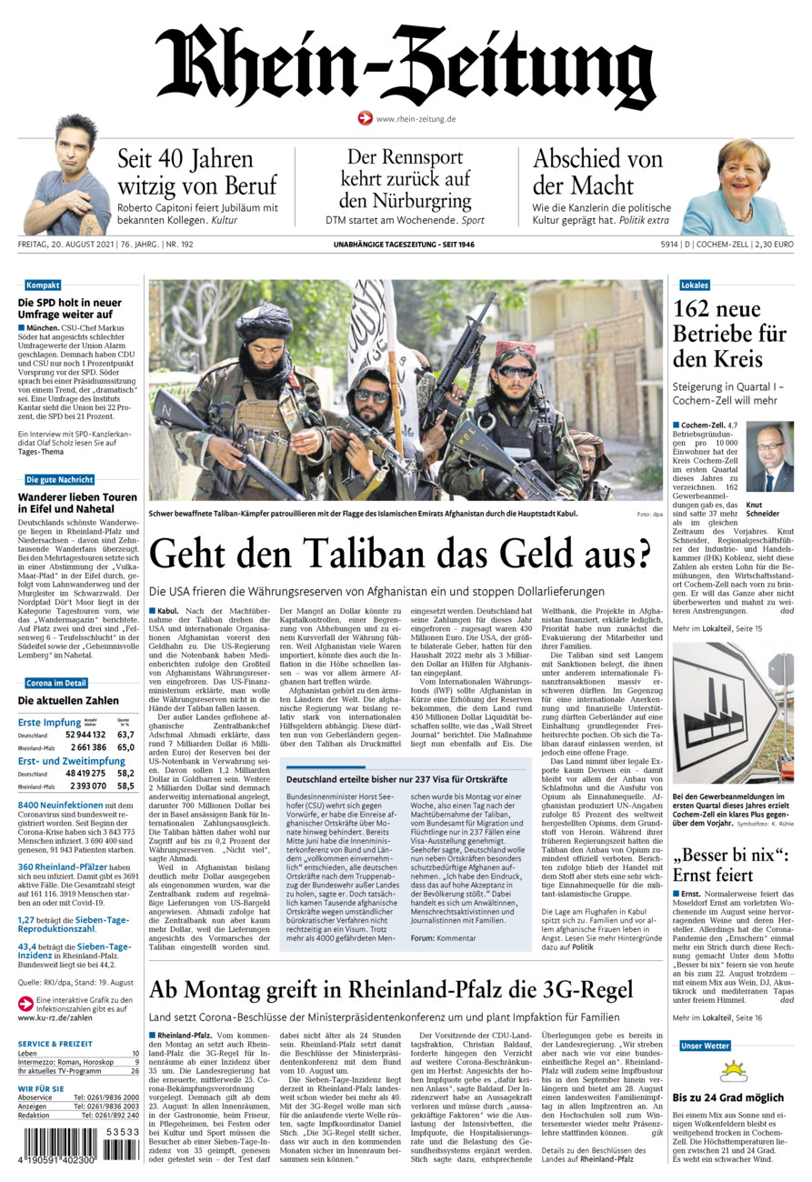 Rhein-Zeitung Kreis Cochem-Zell vom Freitag, 20.08.2021