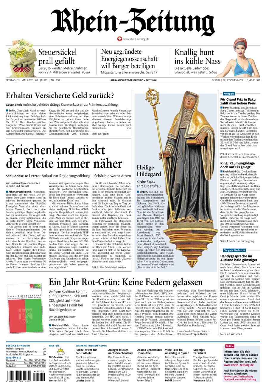 Rhein-Zeitung Kreis Cochem-Zell vom Freitag, 11.05.2012