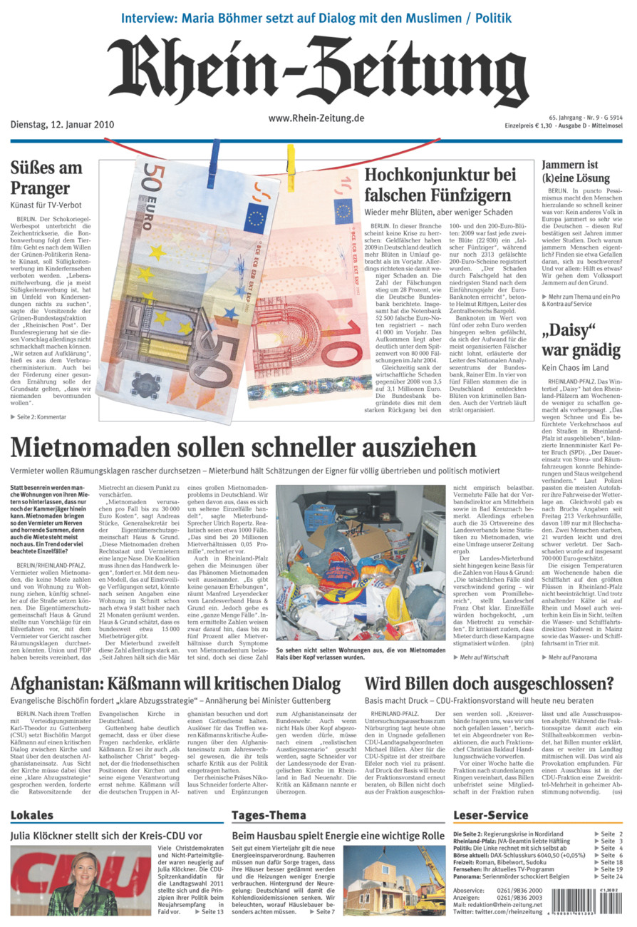 Rhein-Zeitung Kreis Cochem-Zell vom Dienstag, 12.01.2010