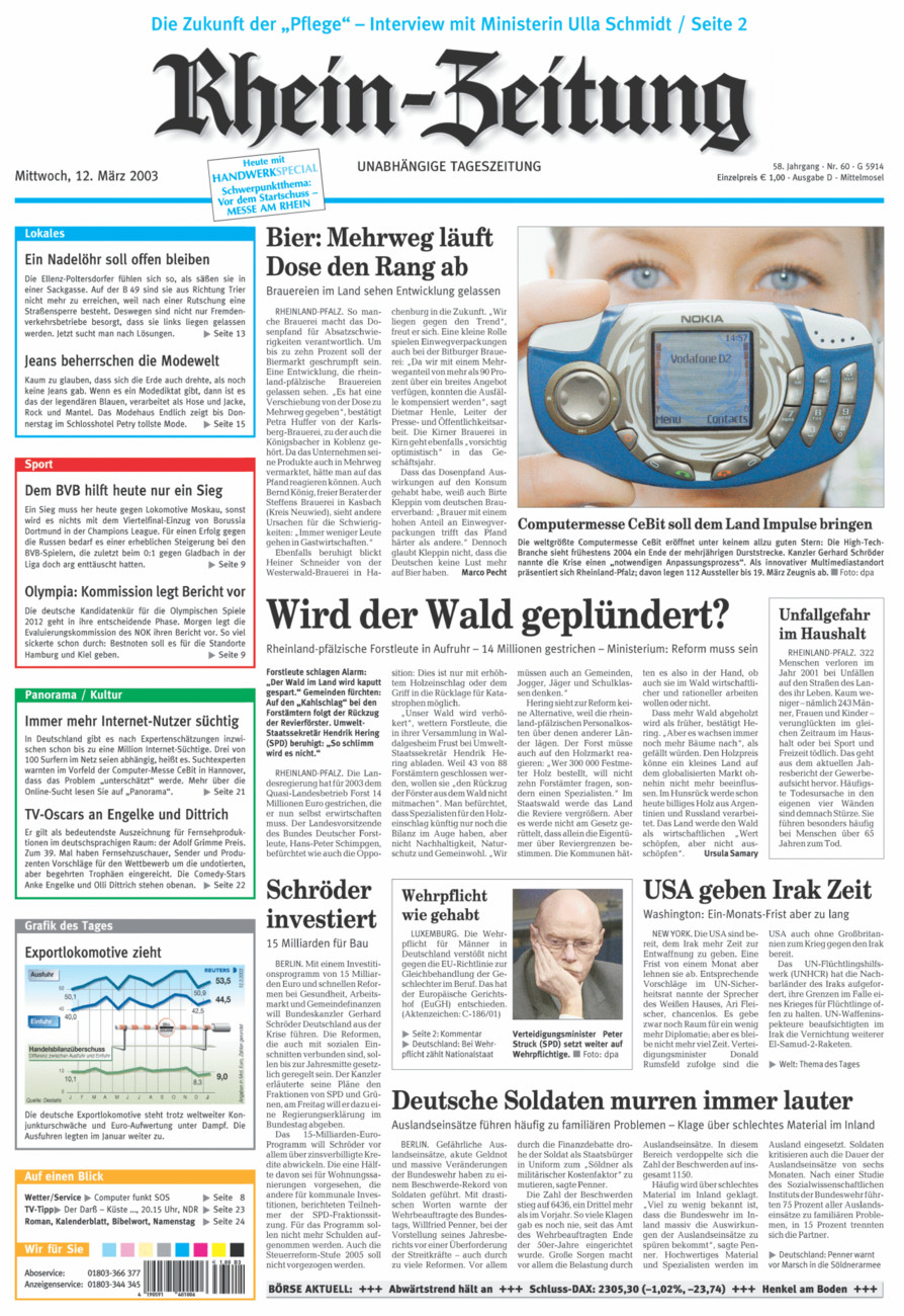 Rhein-Zeitung Kreis Cochem-Zell vom Mittwoch, 12.03.2003