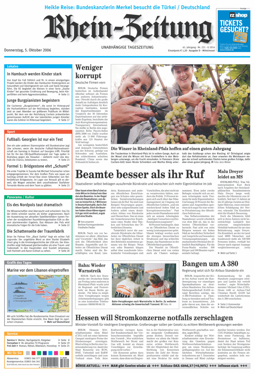 Rhein-Zeitung Kreis Cochem-Zell vom Donnerstag, 05.10.2006