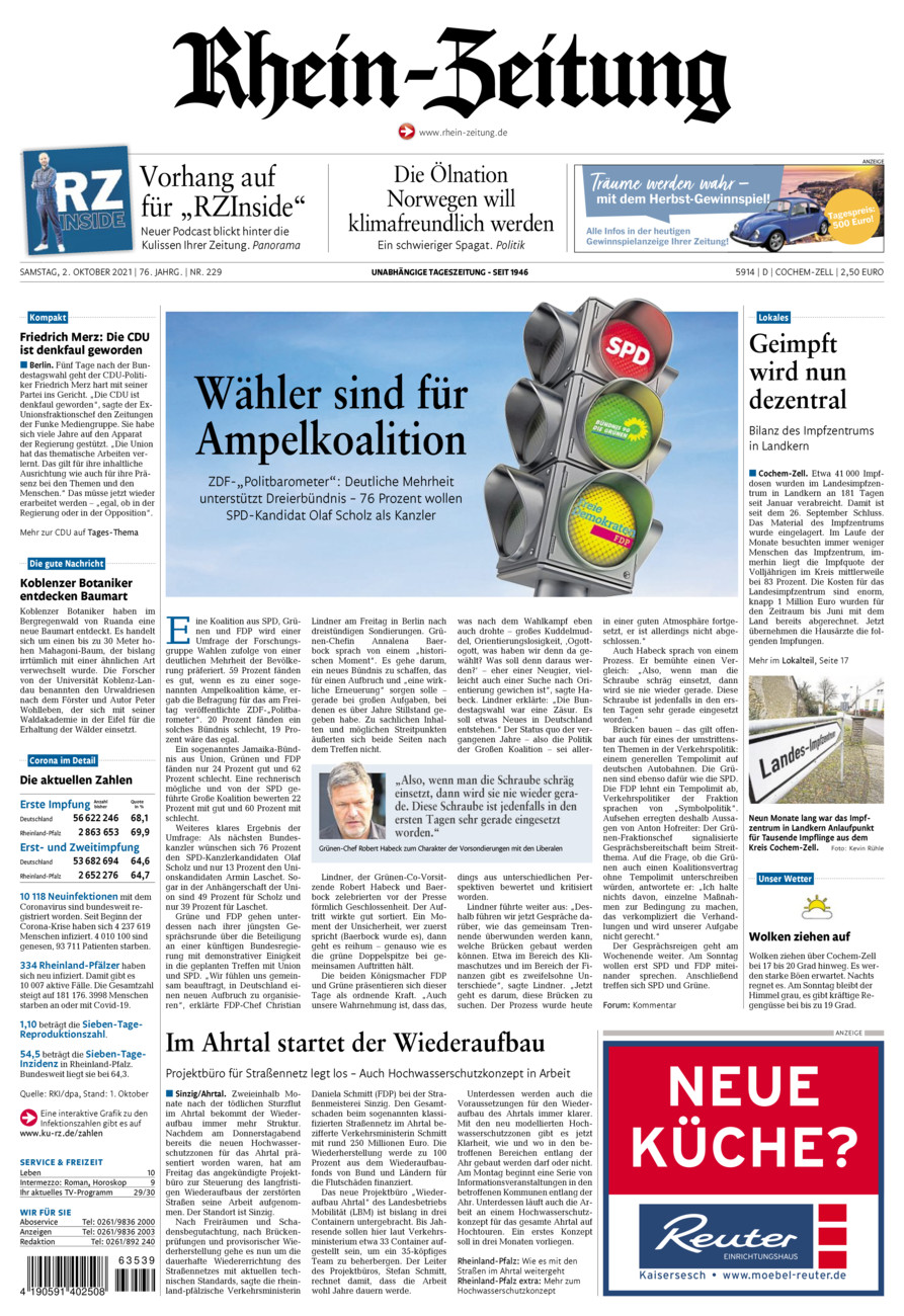 Rhein-Zeitung Kreis Cochem-Zell vom Samstag, 02.10.2021