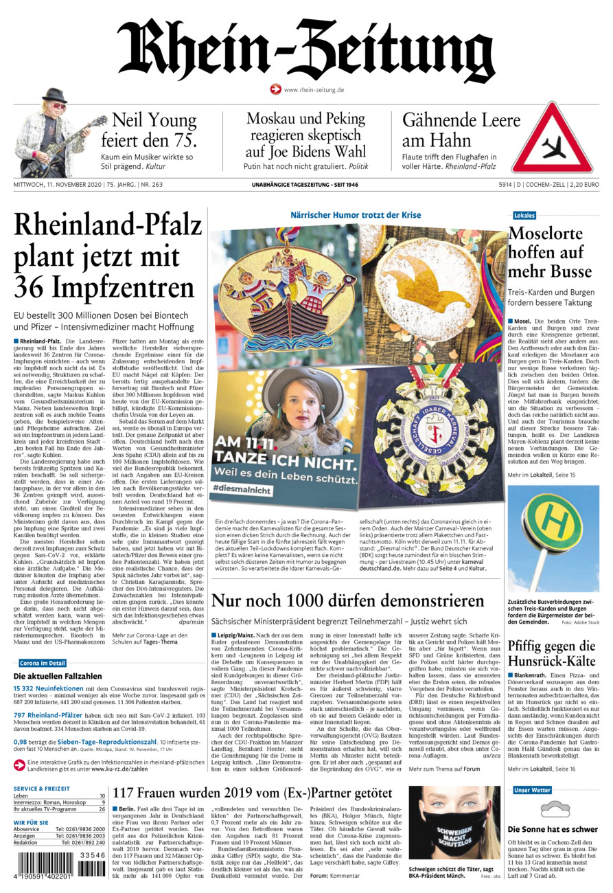 Rhein-Zeitung Kreis Cochem-Zell vom Mittwoch, 11.11.2020