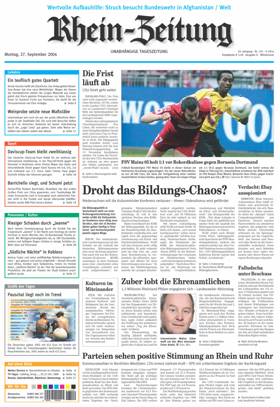 Rhein-Zeitung Kreis Cochem-Zell vom Montag, 27.09.2004