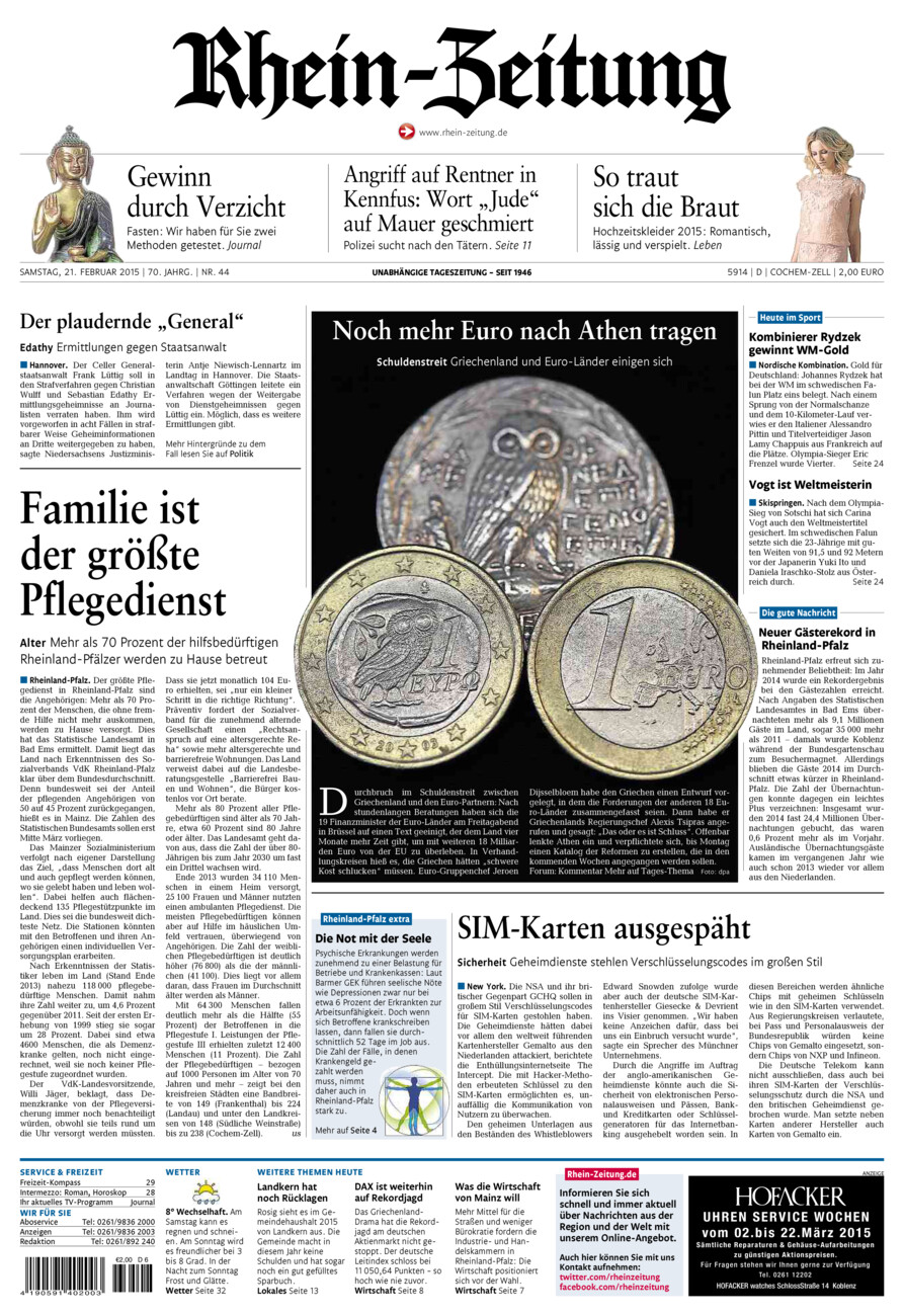 Rhein-Zeitung Kreis Cochem-Zell vom Samstag, 21.02.2015