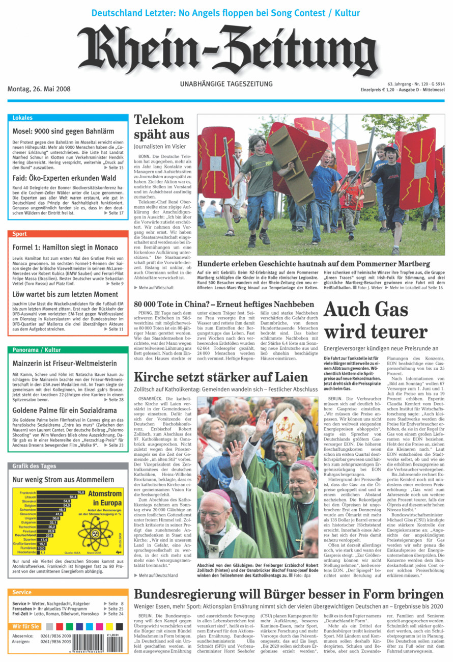 Rhein-Zeitung Kreis Cochem-Zell vom Montag, 26.05.2008