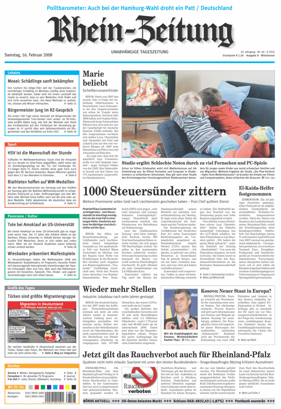 Rhein-Zeitung Kreis Cochem-Zell vom Samstag, 16.02.2008
