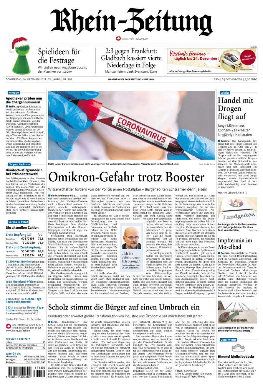 Rhein-Zeitung Kreis Cochem-Zell vom Donnerstag, 16.12.2021