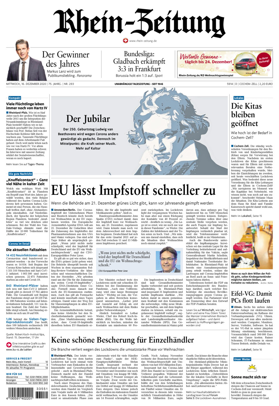 Rhein-Zeitung Kreis Cochem-Zell vom Mittwoch, 16.12.2020